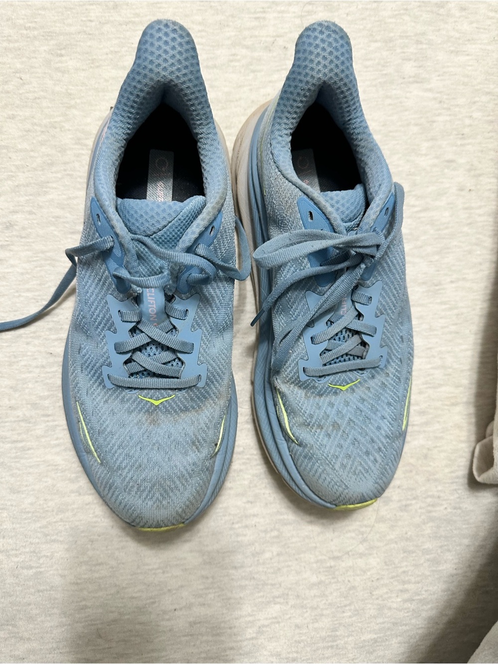 Hoka Women's Light Blue Athletic Running Shoes with Neon Accents